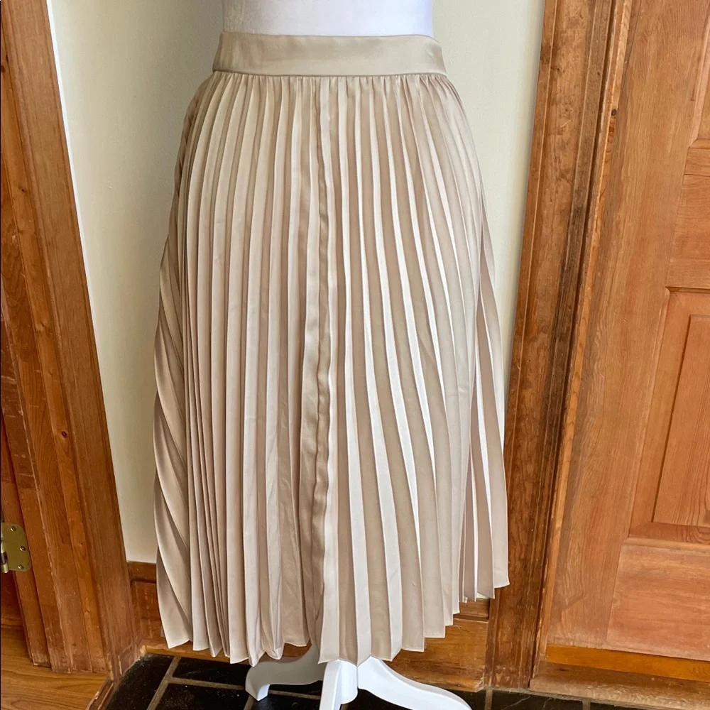 J. CREW Gwyneth Pleated Midi Slip Elastic Waist Band Skirt Champage Medium